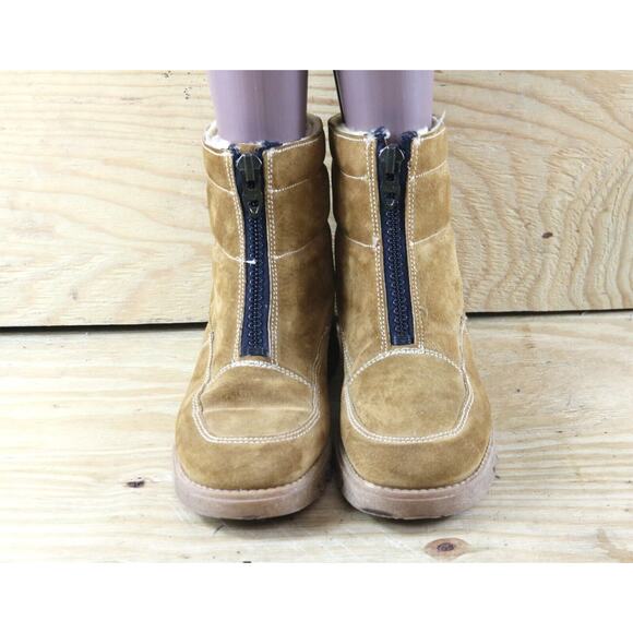 Hush Puppies Boots Womens 9 Brown Suede Sherpa Lined Zip Vintage 70s Ankle - Picture 2 of 7